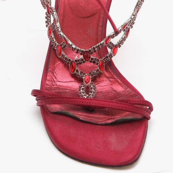 STUART WEITZMAN Sandals Red Satin Glass Heels Strappy 6.5M - Picture 3 of 10